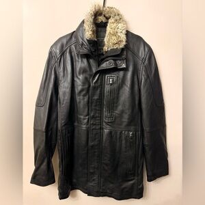 Andrew Marc genuine Leather Jacket with Faux Fur Collar(brand new)